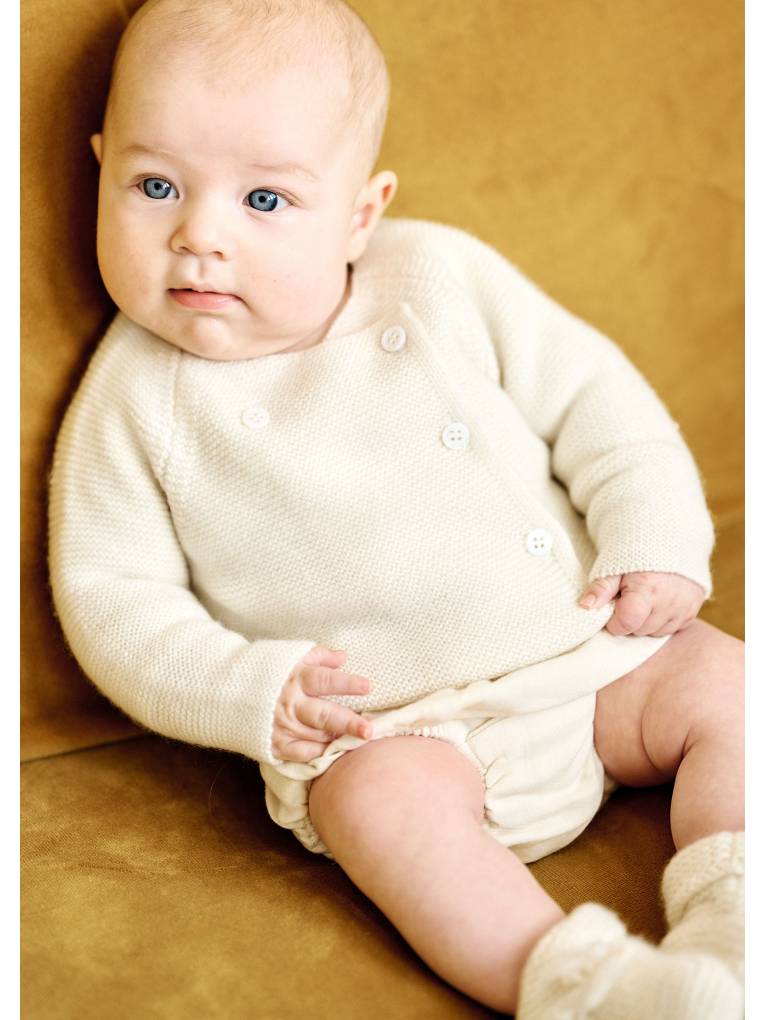 Cardigan de naissance en cachemire blanc pour bébé - Nany | Hircus