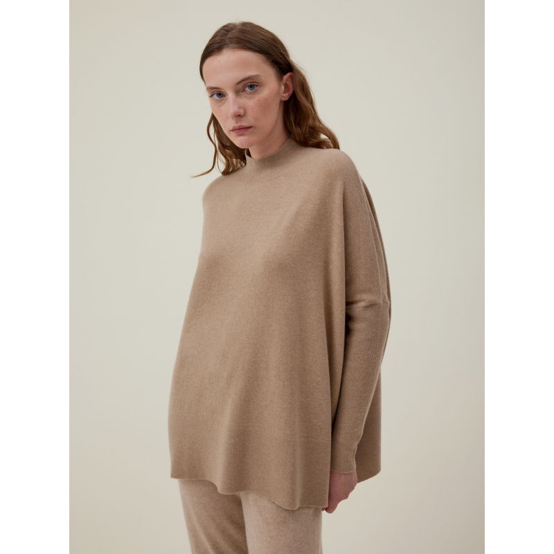 Mika Beige cashmere 2 ply batwing sleeve poncho for women