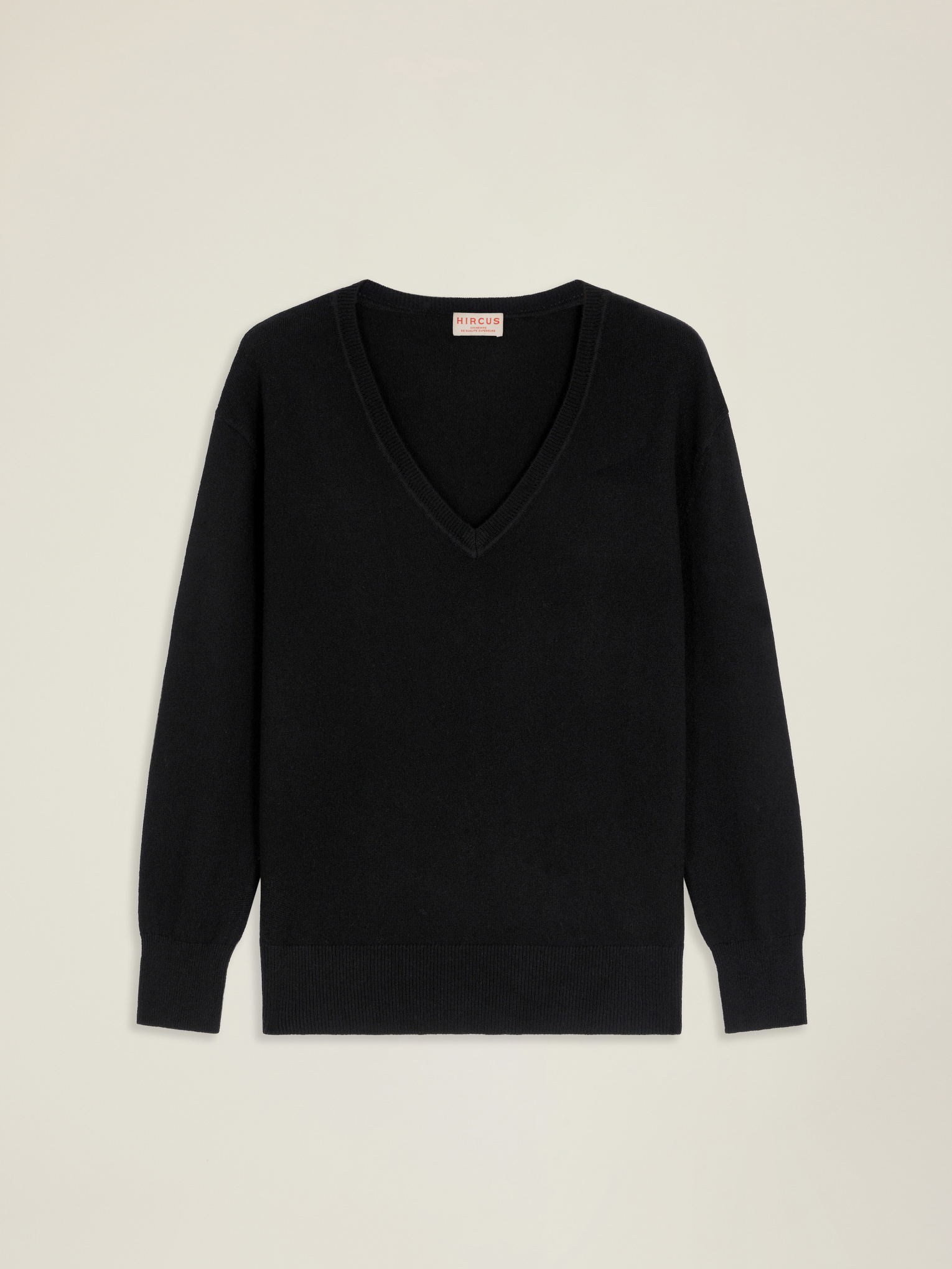 Lyna Pull Col V Classique En Cachemire Fils Noir Pour Femme